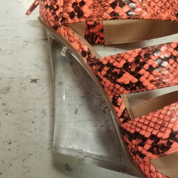 Bella Luna Neon Orange Snakskin Stripper Heel - Picture 6 of 10